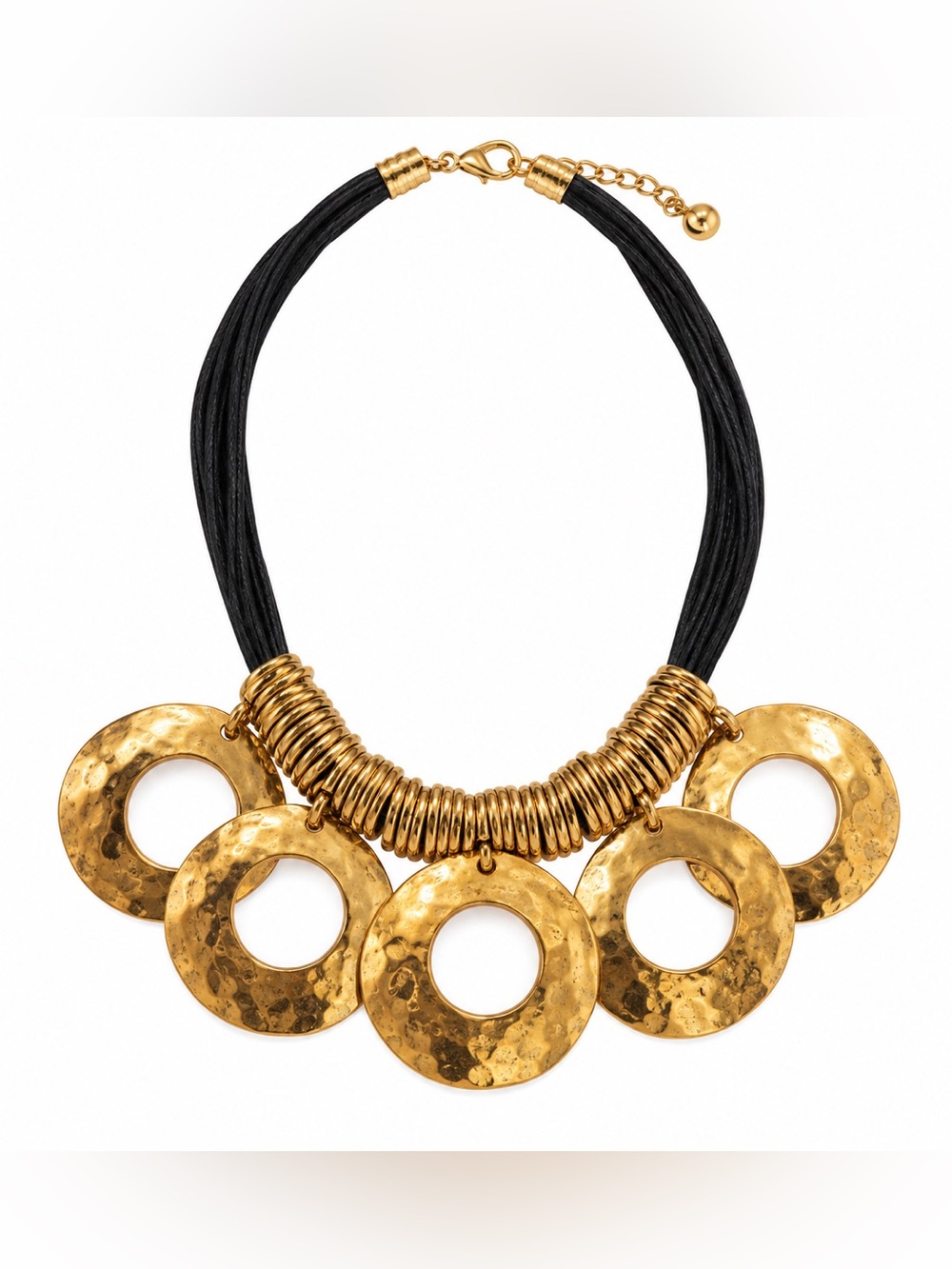 Gold Statement Necklace Black Corded Bib Gold Metal Detail